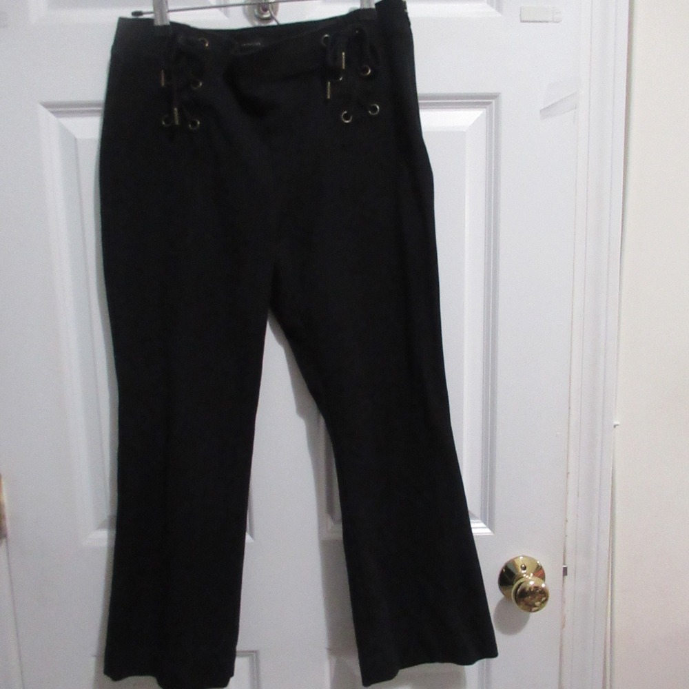 Ann Taylor Pants Womens 6 Black Lace Up Front Cropped Side Zip Flare